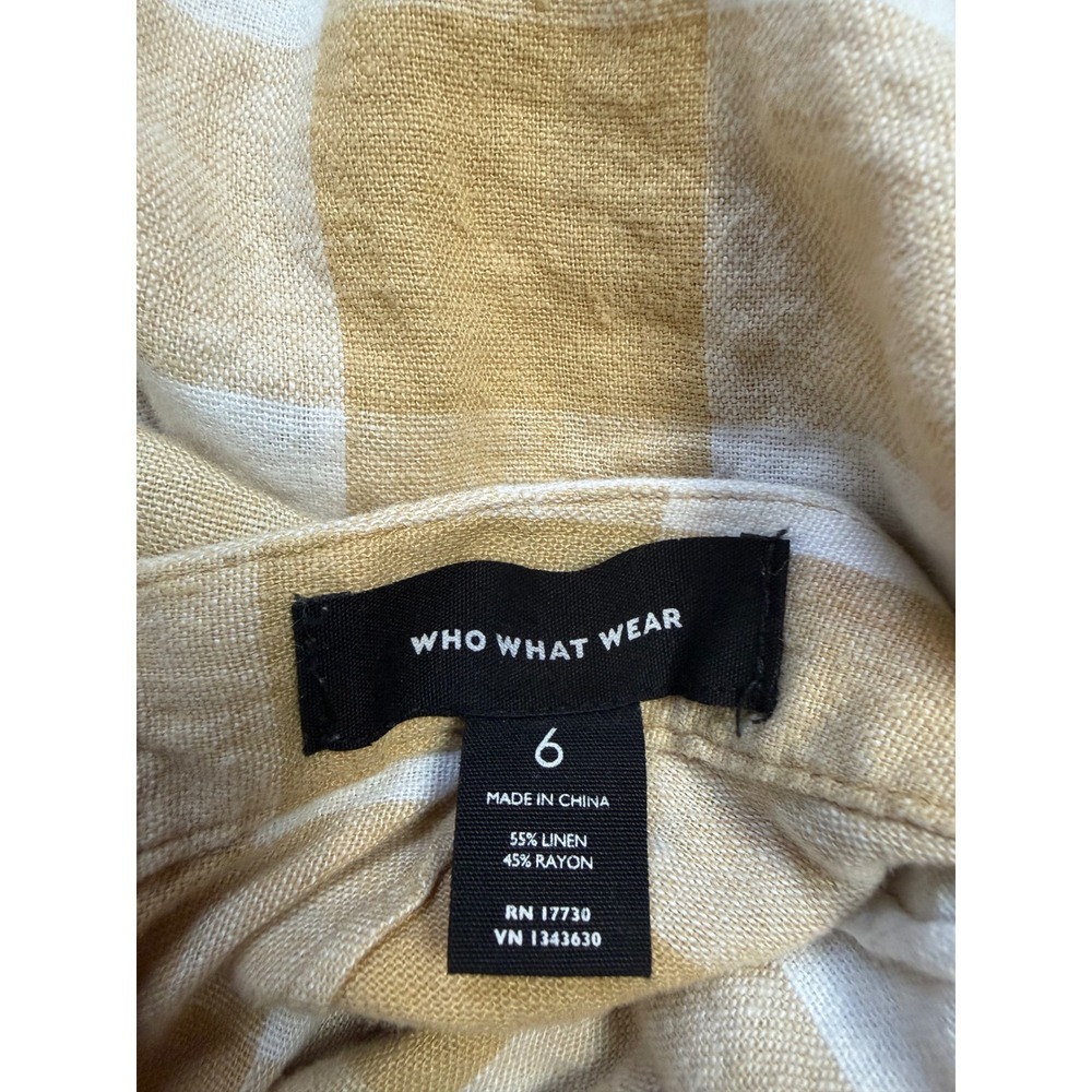 Tan White Gingham Linen Blend Midi A-Line Skirt picnic flowy preppy size 6 - Picture 8 of 8